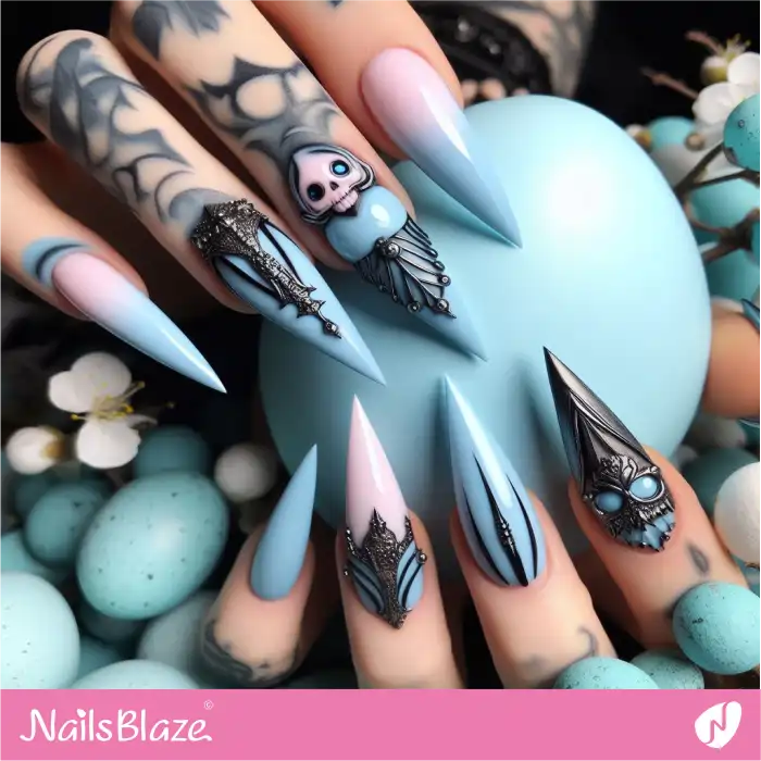 Gothic Stiletto Blue Pastel Nails for Easter | Easter Nails - NB3670